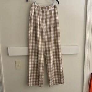 Princess Polly plaid white and brown trousers